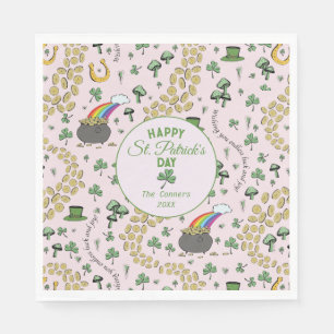 Luck & Joy Coins & Green Shamrocks St Patricks Day Napkin