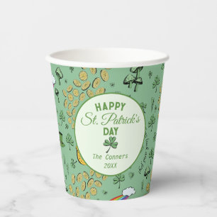 Luck & Joy Coins & Green Shamrocks St Patricks Day Paper Cups