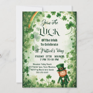 Luck Of Irish Shamrocks Rainbow Leprechaun Funky Invitation