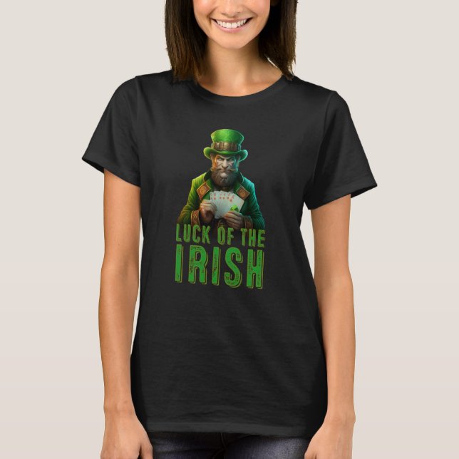 Luck of The Irish Casino Leprechauns holding poker T-Shirt (Front)