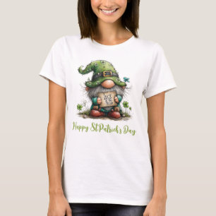 Luck of the Irish Gnome With Shamrock Sign T-Shirt