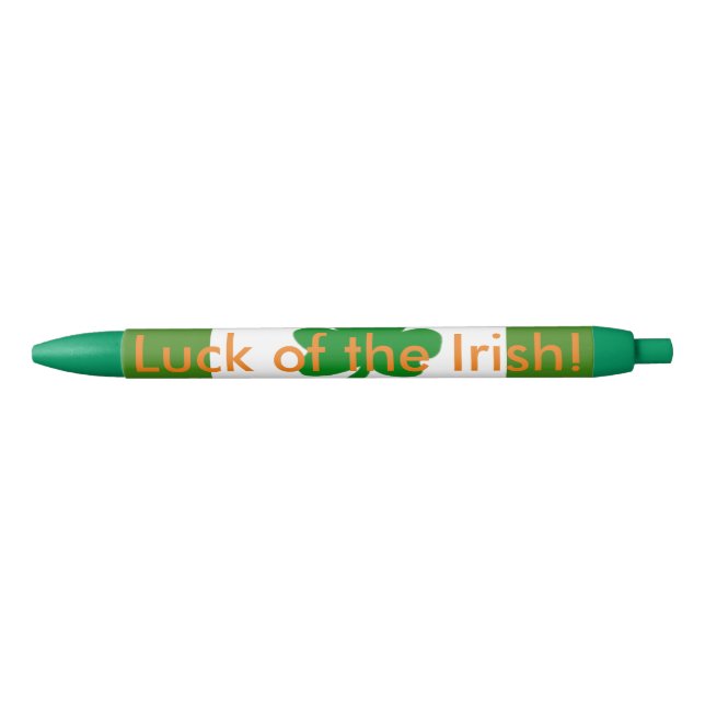 Luck of the Irish Green Shamrocks Blue Ink Pen (Front)