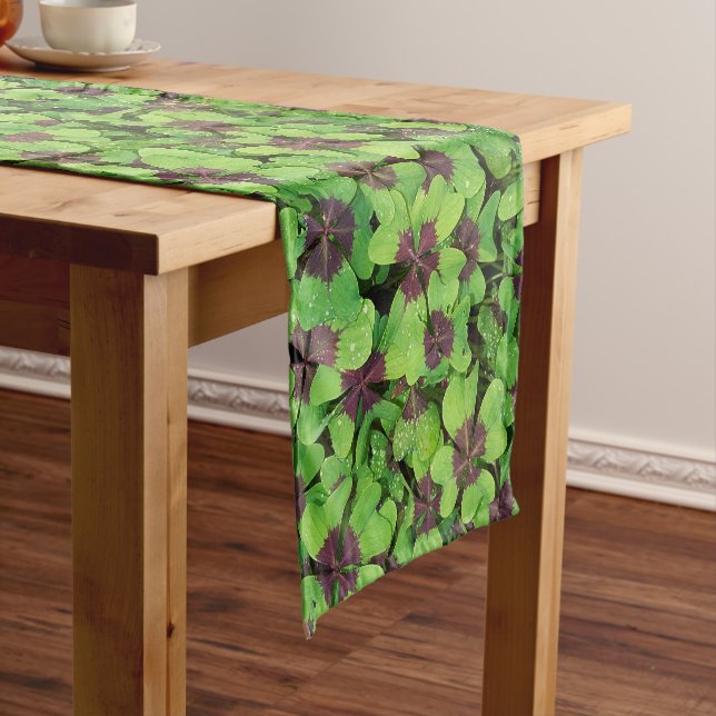 Luck of the Irish, Lots of Four Leaf Clover Short Table Runner (In Situ)