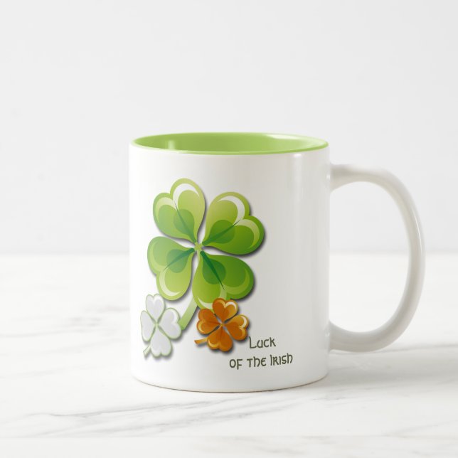 Luck of the Irish Tricolor Shamrock Custom Name  Two-Tone Coffee Mug (Right)