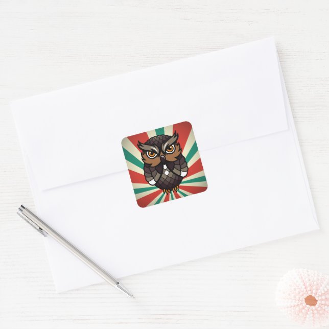 Luck Owl Square Sticker (Envelope)