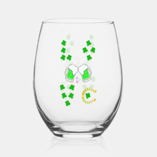 Luck Shamrock Dublin Day Horseshoe Irish Stemless Wine Glass