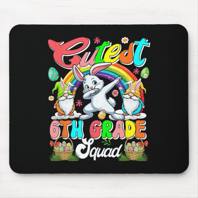 Luckiest 6th Grade Squad Easter Dabbing Gnomes Bun Mouse Mat (Front)