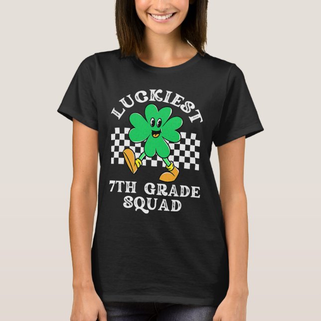 Luckiest 7th Grade Squad Shamrock Kid St Patrick D T-Shirt (Front)