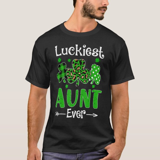 Luckiest Aunt Ever Patricks Day Shamrock Leopard P T-Shirt (Front)