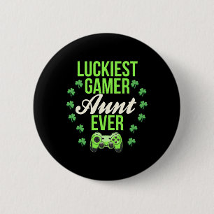 Luckiest Gamer Aunt Ever Gamepad Aunt Funny Shamro 6 Cm Round Badge