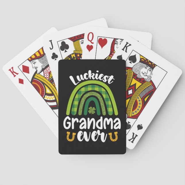 Luckiest Grandma Ever Family St Patrick's Day Playing Cards (Back)