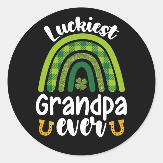 Luckiest Grandpa Ever Family St Patrick's Day Classic Round Sticker (Front)