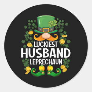 Luckiest Husband Leprechaun St Patricks Day Party Classic Round Sticker