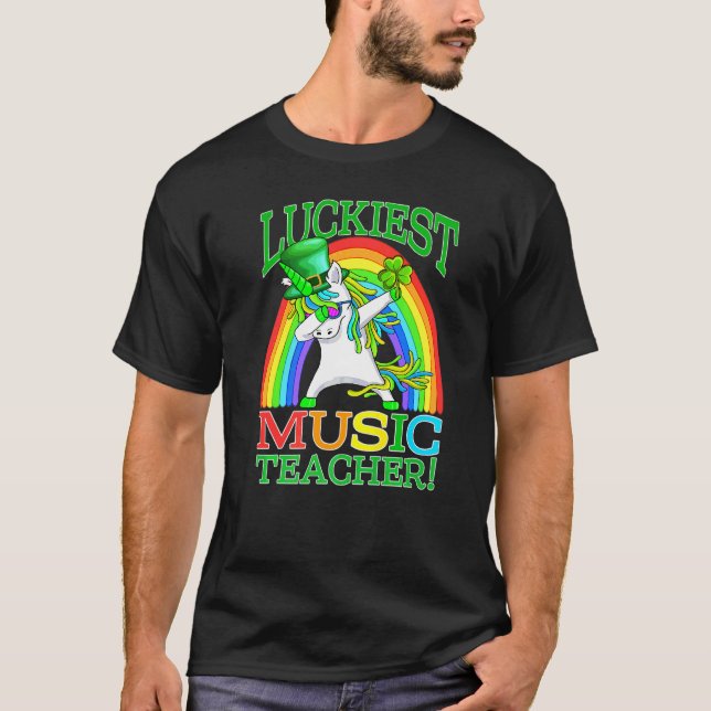 Luckiest Music Teacher St Patrick's Day Unicorn T-Shirt (Front)