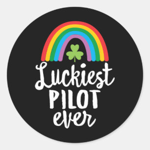 Luckiest Pilot Ever St Patrick Day Shamrocks Classic Round Sticker