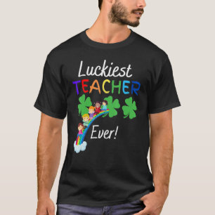 Luckiest Teacher Ever Child Riding Rainbow St Patr T-Shirt