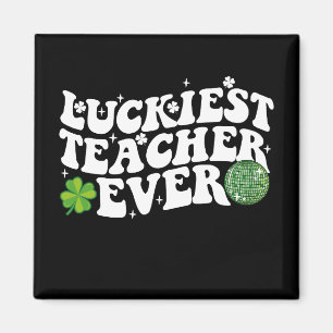 Luckiest Teacher Ever Disco Ball Shamrock Groovy Magnet