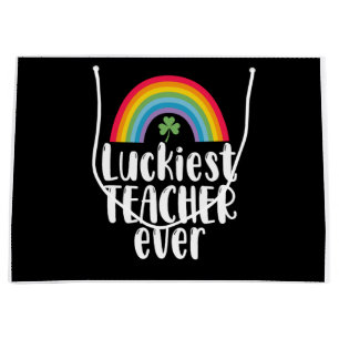 Luckiest Teacher Ever School Gift St Patricks Day  Large Gift Bag