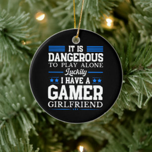 Luckily I Have A Gamer Girlfriend Funny Couple Ceramic Tree Decoration