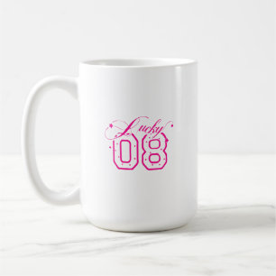 Lucky 08 Pink Neon Typography Design Coffee Mug