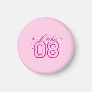 Lucky 08 Pink Neon Typography Design Magnet