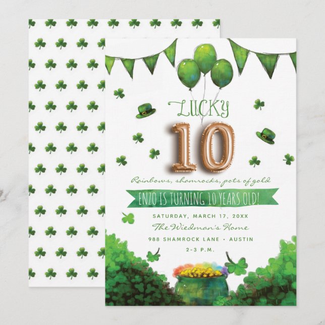 Lucky 10 Patrick's Day Birthday Party Invitations (Front/Back)