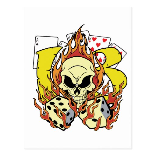 Lucky 13 Dice and Skull Postcard | Zazzle