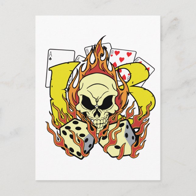 Lucky 13 Dice and Skull Postcard (Front)