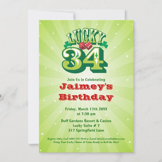 Lucky 34 - Custom Birthday Party Invitation (Front)