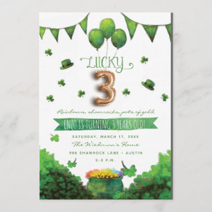 Lucky 3 Patrick's Day Birthday Party Invitations