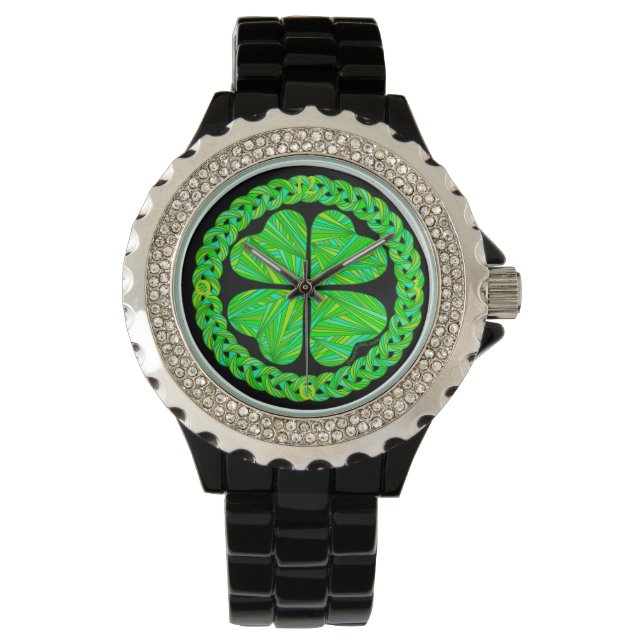 Lucky 4 Leaf Clover Celtic Shamrock Fashion Watch (Front)