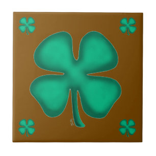 Lucky 4 Leaf Irish Clover 5 brown small tile