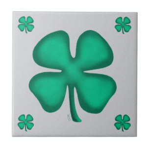 Lucky 4 Leaf Irish Clover 5 gray small tile