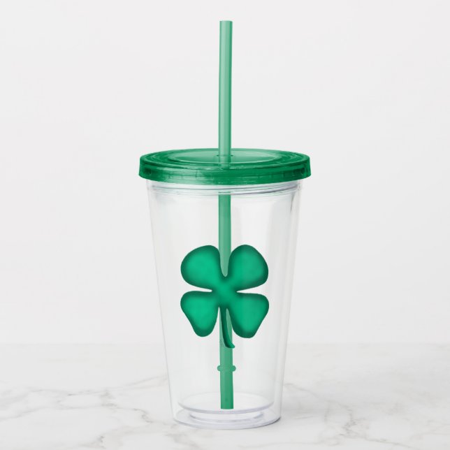 Lucky 4 Leaf Irish Clover acrylic tumbler (Front)