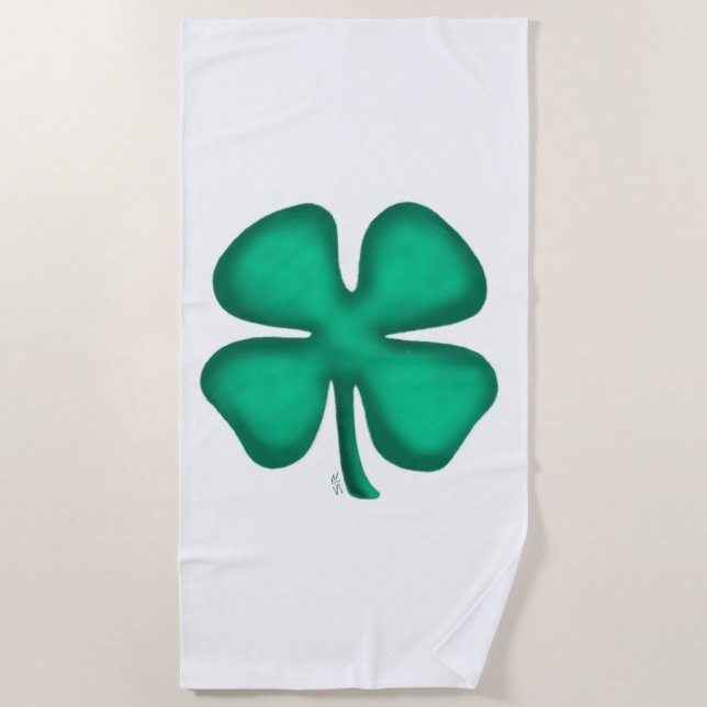 Lucky 4 Leaf Irish Clover beach towel (Front)