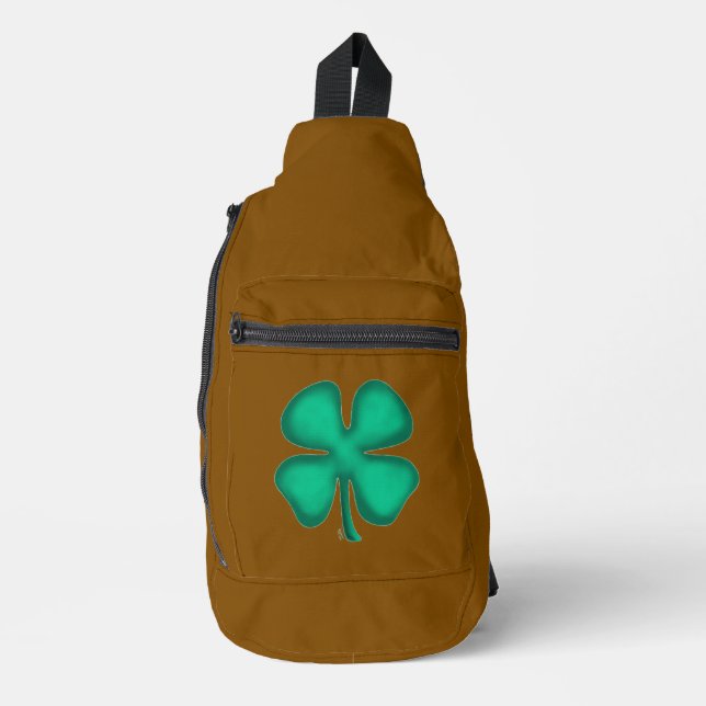 Lucky 4 Leaf Irish Clover brown backpack (Front)