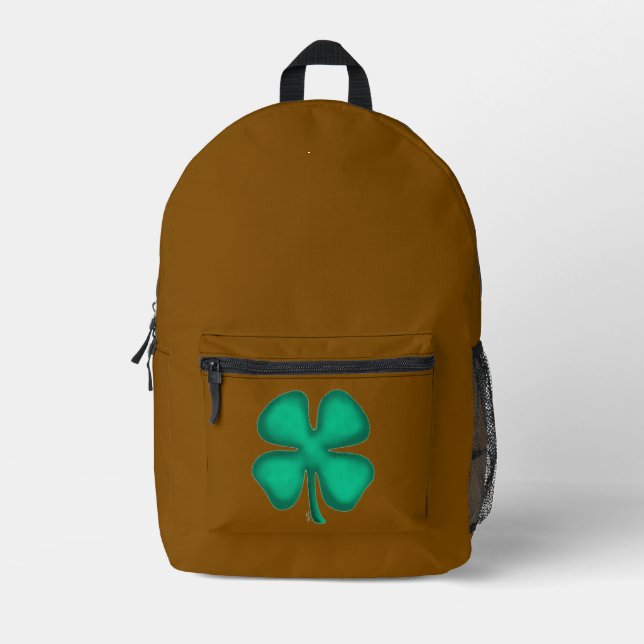 Lucky 4 Leaf Irish Clover brown backpack (Front)