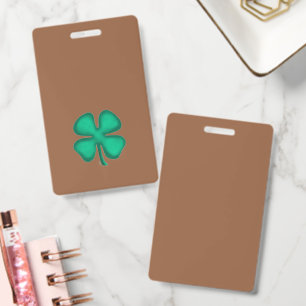 Lucky 4 Leaf Irish Clover brown badge vertical ID Badge
