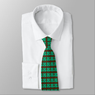 Lucky 4 Leaf Irish Clover brown necktie