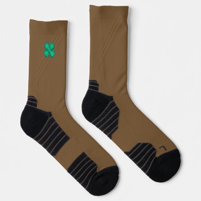 Lucky 4 Leaf Irish Clover brown performance socks (Right)
