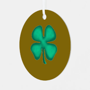Lucky 4 Leaf Irish Clover brown rnd metal ornament