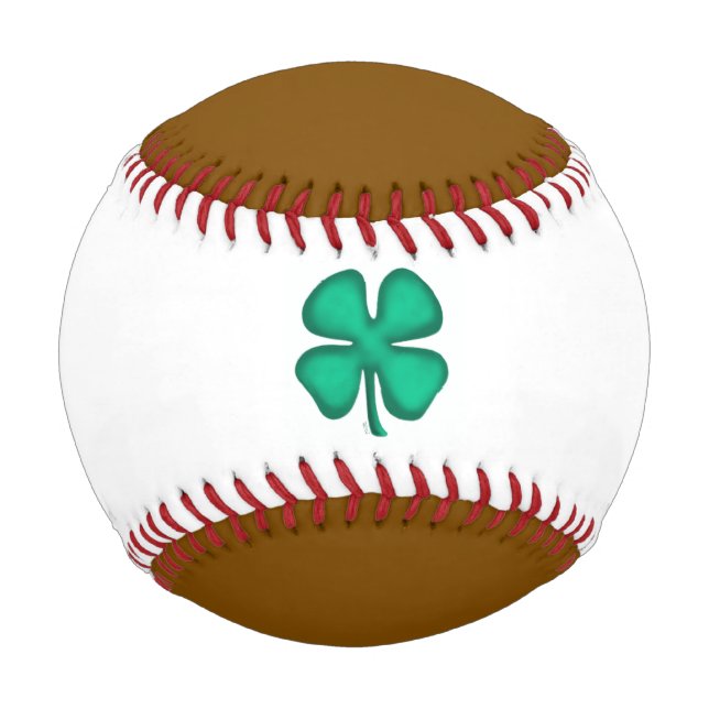 Lucky 4 Leaf Irish Clover brown white baseball (Front)