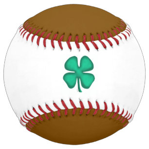 Lucky 4 Leaf Irish Clover brown white softball