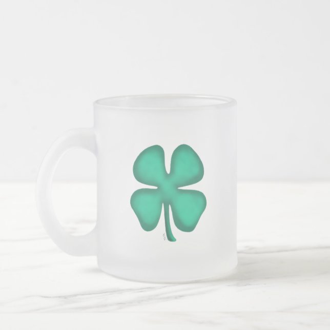 Lucky 4 Leaf Irish Clover frosted glass mug (Left)