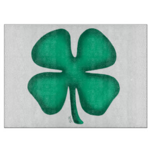 Lucky 4 Leaf Irish Clover glass cutting board
