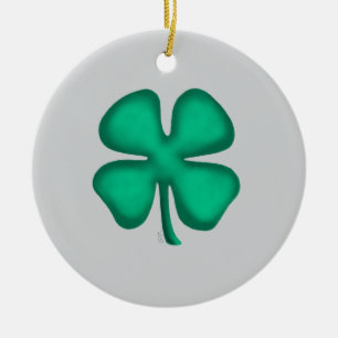 Lucky 4 Leaf Irish Clover gray rnd ceram ornament