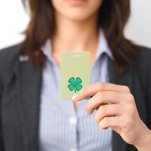 Lucky 4 Leaf Irish Clover green badge vertical ID Badge