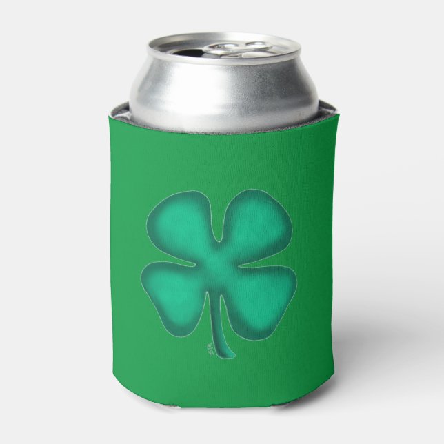 Lucky 4 Leaf Irish Clover green can cooler 2-side (Can Front)