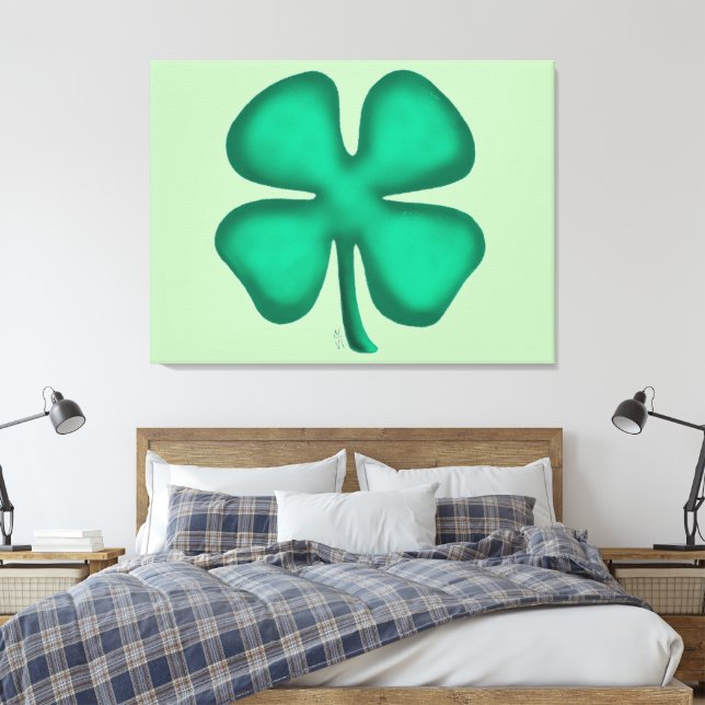 Lucky 4 Leaf Irish Clover green canvas print (Insitu(Bedroom))