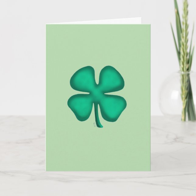 Lucky 4 Leaf Irish Clover green greeting card (Front)